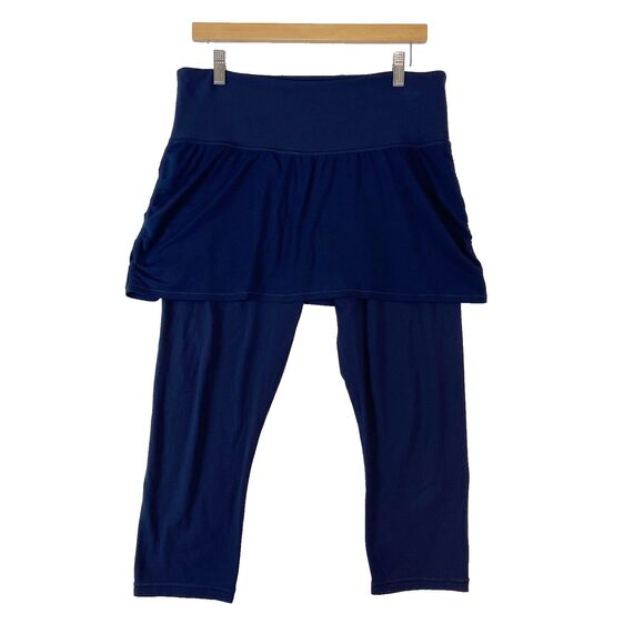 Athleta Elation 2-in-1 Capri Womens Large Blue Skirted Leggings Athletic Pilates - Picture 1 of 7